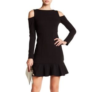 NEW Nicole Miller Cold Shoulder Ruffled Hem Dress
